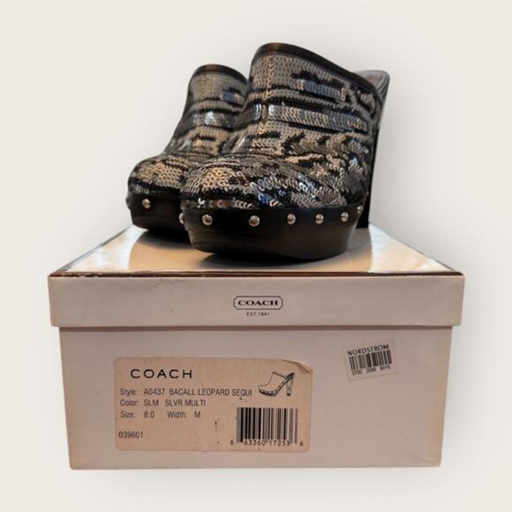 Vintage Coach Bacall Leopard Sequin Platform Clogs